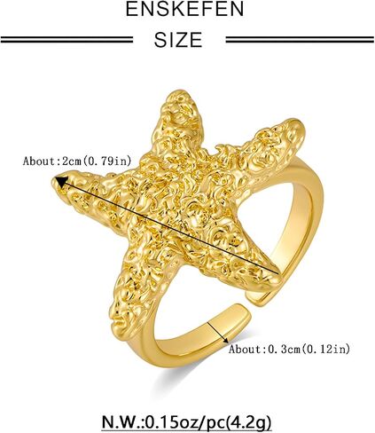 Gold Conch Shell Starfish Rings for Women Adjustable Chunky Open Stackable Seashell Rings Bohemian Statement Rings Summer Ocean Punk Jewelry in Kuwait