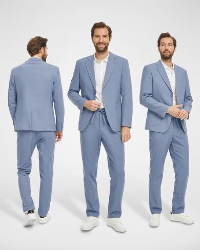 YND Men's 2 Pieces Linen Suit Regular Fit, Two Buttons Lightweight Jacket and Pants for Beach Wedding, Casual, or Summer Time in Saudi Arabia