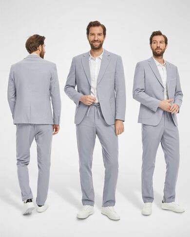 YND Men's 2 Pieces Linen Suit Regular Fit, Two Buttons Lightweight Jacket and Pants for Beach Wedding, Casual, or Summer Time in Saudi Arabia
