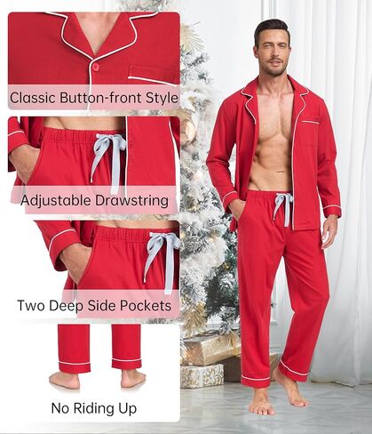 COLORFULLEAF Men's Pajama Sets 100% Cotton Soft Breathable Long Sleeve Mens Sleepwear in Kuwait