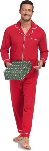 COLORFULLEAF Men's Pajama Sets 100% Cotton Soft Breathable Long Sleeve Mens Sleepwear in Kuwait