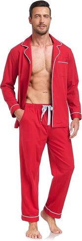 COLORFULLEAF Men's Pajama Sets 100% Cotton Soft Breathable Long Sleeve Mens Sleepwear in Kuwait