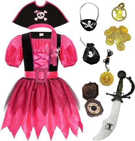 Girls Pirate Costume Kids with Accessories Halloween Party Dress Up in Kuwait