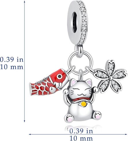 Nbsameng S925 Sterling Silver Charms Bead Compatible for Pandora Bracelets and Necklaces, DIY Jewelry for Women, Lucky Cat & Carp Flag & Cherry Blossom in Saudi Arabia
