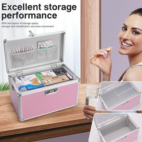 Lock Box for Medication - 13.4 x 7.6 x 8.2 Inch Medicine Organizer Case with Combination Lock, First Aid Kit Empty, Lockbox with Code, Portable Storage Box for Home School, Tactical Black in Saudi Arabia
