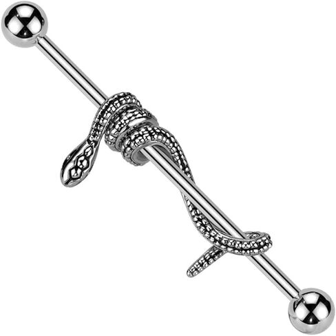 316L Surgical Steel Industrial Barbell With Snake Wrapped Bar in Kuwait