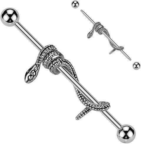 316L Surgical Steel Industrial Barbell With Snake Wrapped Bar in Kuwait