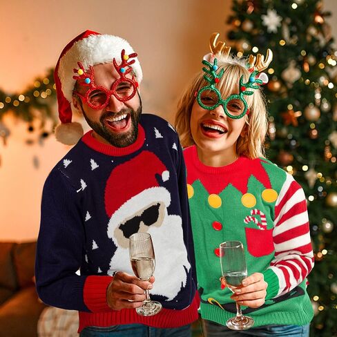 Ugly Christmas Sweater for Women Men, Funny Green Elf/Santa Claus Pullover Christmas Sweater,Vintage Ugly Sweater Jumper in Saudi Arabia