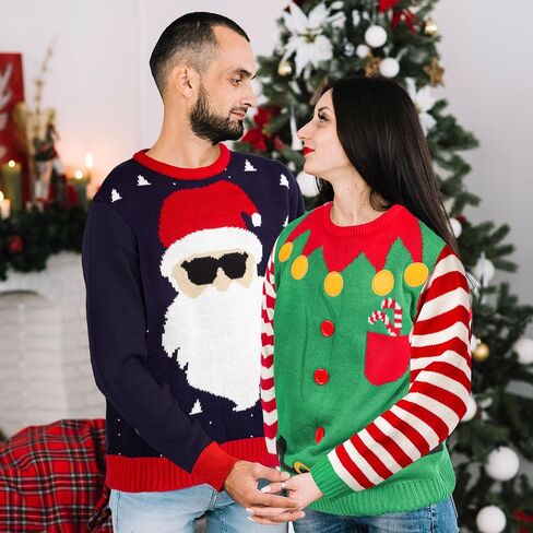 Ugly Christmas Sweater for Women Men, Funny Green Elf/Santa Claus Pullover Christmas Sweater,Vintage Ugly Sweater Jumper in Saudi Arabia