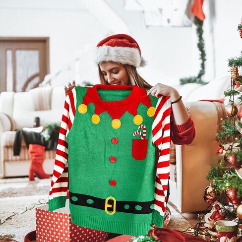 Ugly Christmas Sweater for Women Men, Funny Green Elf/Santa Claus Pullover Christmas Sweater,Vintage Ugly Sweater Jumper in Saudi Arabia