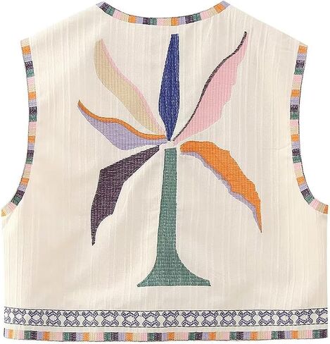 Yimoon Women's Vintage Floral Embroidered Vest Boho Casual Open Front Sleeveless Cardigan Waistcoat in Saudi Arabia