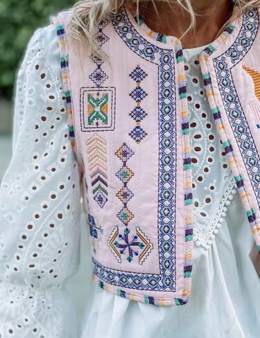 Yimoon Women's Vintage Floral Embroidered Vest Boho Casual Open Front Sleeveless Cardigan Waistcoat in Saudi Arabia