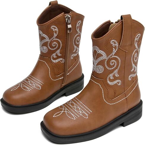 kkdom Cowboy Boots Cowgirl Boots for Toddler Little Boys Girls Kids Western Boots Square Toe Mid Calf Riding Boots in Kuwait