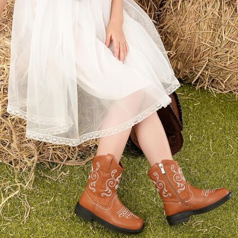 kkdom Cowboy Boots Cowgirl Boots for Toddler Little Boys Girls Kids Western Boots Square Toe Mid Calf Riding Boots in Kuwait