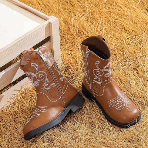 kkdom Cowboy Boots Cowgirl Boots for Toddler Little Boys Girls Kids Western Boots Square Toe Mid Calf Riding Boots in Kuwait