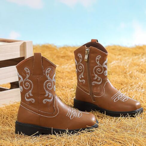 kkdom Cowboy Boots Cowgirl Boots for Toddler Little Boys Girls Kids Western Boots Square Toe Mid Calf Riding Boots in Kuwait