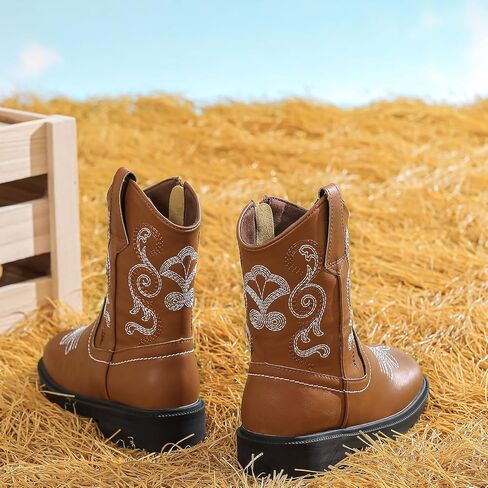 kkdom Cowboy Boots Cowgirl Boots for Toddler Little Boys Girls Kids Western Boots Square Toe Mid Calf Riding Boots in Kuwait