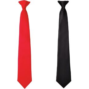 SATINIOR 2 Pieces Kids Clip on Tie Red for Boys Black Solid Ties Adjustable Wedding Graduation School Uniform (Black, Red,14 Inches), Black,red, 14 Inches