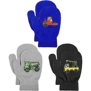 Geyoga 3 Pairs Kids Winter Mittens Winter Stretchy Knit Gloves Car Style Warm Mittens Full Finger Kids Gloves