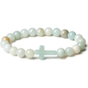 DUQGUHO Cross Bracelet for Women Healing Crystal Bracelet Natural Gemstone Crystal Bracelet Religious Christian Bracelet 8mm Stretch Beaded Bracelet Christian Gifts for Women Men