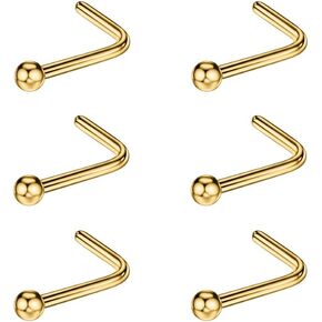 FANSING Nose Rings Surgical Steel Nose Studs L Shaped Nose Rings for Women Men Nostril Piercing Studs with Ball End