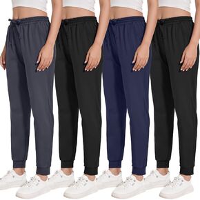 4 Pack Womens Joggers with Pockets-Lightweight Quick Dry Sweatpants Athletic Yoga Running Lounge Tapered Pants