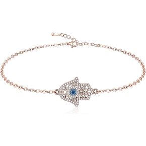 Elephant Hamsa Anklet for Women 925 Sterling Silver Evil Eye Ankle Bracelet for Women Cubic Zirconia Adjustable Anklet Ward off Negativity Gifts for Women