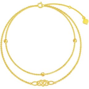 SISGEM Solid 14K Gold Infinity Lover Heart Anklet for Women,Real Gold Layered Bead Bracelet Anklets Foot Jewelry Gifts for Wife Mom Sisters Birthday Christmas,8"-10"