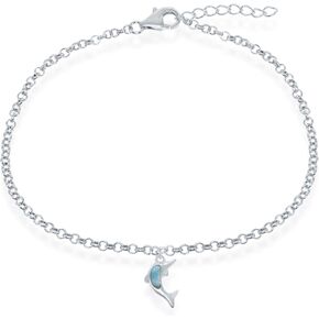Sterling Silver Italian Nautical Larimar hanging charm Turtle/Dolphin/Crab 9"+1" Adjustable Anklet Bracelet