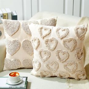 2 Pcs Valentine's Day Throw Pillow Covers with Hearts Decorative Accent Throw Pillow Covers for Couch Sofa Living Room Decor Couple Present Valentine Gift, 18 x 18 Inches