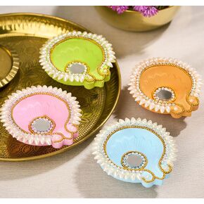 IndoTribe 12Pc Diwali Diyas for Decoration 3 Inch Diwali Decorations for Home Diwali Lights Diwali Decor Diwali Diya Diwali Candle Diwali Gifts for Friends Clay Diya for Diwali Tea Lights Diwali Diya