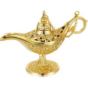 Hoolerry 1 Pcs Magic Lamp Vintage Legend Lamp Wishing Light Costume Lamp Classic Costume Props Lamp Tabletop Decoration for Arabian Costume Props Home Party Birthday Wedding Delicate Gift (Gold)