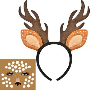 Deer Costume Adult Women Gilrs, Deer Antlers Headband, Deer Costume Face Sticker, Halloween Deer Ears Reindeer Costume Accessories