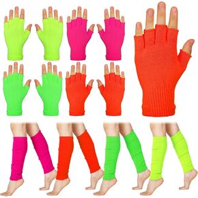 8 أزواج من قفازات الكفة الشتوية النيون بدون أصابع ومجموعات تدفئة الساق للنساء في الثمانينات من القرن الماضي قفازات نصف إصبع محبوكة لتدفئة الساق الملونة للجري والمشي لمسافات طويلة والرياضات الخارجية، 4 ألوان in Kuwait