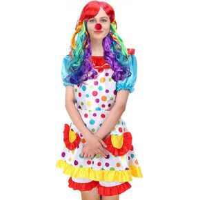 Halloween Role Play Female Circus Clown Dress Clown Costume Set Rainbow Clown Wig Nose Shorts