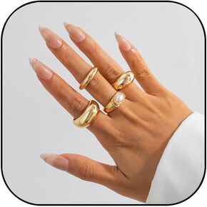 MIFYNN Chunky Gold Rings Set for Women Non Tarnish Trendy 14K Gold Plated Stacking Rings Gold Silver Dome Statement Rings Thick Open Promise Ring Adjustable Stackable Rings