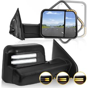 Sanooer Flip-up Towing Mirrors Compatible with 2014-2018 Chevy Silverado GMC Sierra with Switchback Turn Signal Running Light Temp Sensor Dual Mirror Heated Pair