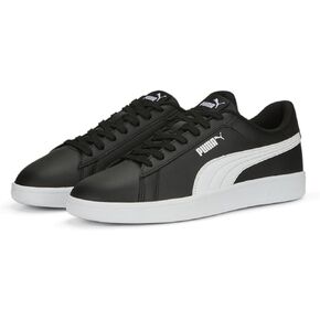 PUMA Men's Smash 3.0 Leather Sneaker, White Black Gold-Frosted Ivory, 9.5