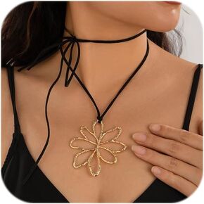 Gold Floral Statement Necklace Metal Ginkgo Leaf Tassel Necklace Long Ginkgo Leaf Y-Shape Pendant Necklace Bohemian Large Plant Leaves Flower Choker Necklace Summer Jewelry Gift for Women