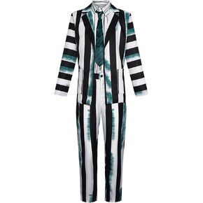 Men's Black and White Striped Suit Cosplay Halloween Costume