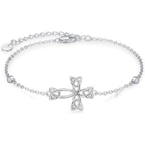 Palpitate Cross Bracelet Celtic Knot Bracelet 925 Sterling Silver Bracelet Cross Christian Irish Jewelry Gifts for Women Wife Her Adjustable