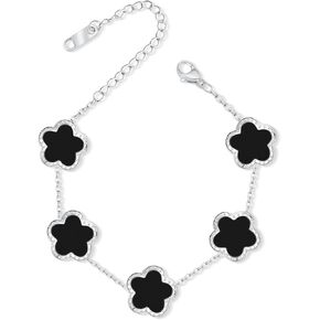 5 Leaf Clover Bracelet for Women Silver Stainless Steel Lucky Five Leaf Link Bracelet Jewelry Gift for Her