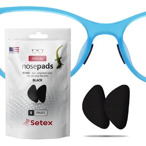 Setex Gecko Grip Nano 0.6mm Anti Slip Eyeglass Nose Pads, (5 Clear Pair), Smallest and Thinnest Available, USA Made, 2000 Innovative Microstructured Fibers per Pad, 0.6mm x 6mm x 11mm