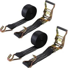 2 Pack Ratchet Straps Heavy Duty, 8000 LBS Break Strength Ratchet Strap Tie Down, 2" x 27ft Black Tie-Down Ratcheting Cargo Truck Straps with Durable Double J Hook for for Truck, Trailers, Car Roof