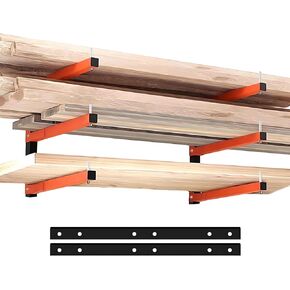 4 Packs Lumber Storage Rack, Lumber Rack Wall Mount, Heavy Duty Wood Storage Racks, 720 LB Sturdy Garage Wood Organizer with 2 Short Bars for Change, Orange Lumber Metal Racks