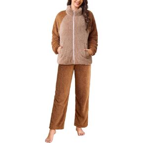 Women's Fluffy Pajamas Set Fuzzy Fleece Loungewear Winter Loose Plush Sleepwear Soft Cozy Lounge Sets Full Zip Pjs