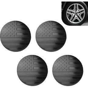 4 PCS Car Hub Center Cover, 2.2" x 2.2" American Flag Patriotic Design Waterproof Round Vehicle Hub Cap Sticker Replacement, Universal Car Wheel Decoration for Trucks SUVs Cars (Black)