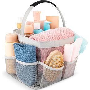 Masirs Mesh Shower Caddy Bag - Collapsible, Portable Bathroom Organizer for Travel, Gym, and Dorm Use. Easily Carry and Organize College Dorm, Bathroom Toiletry Essentials. (Pink)