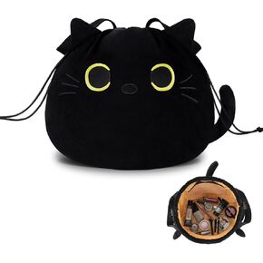 Funny Cat Drawstring Makeup Bag - Large Capacity Cute Travel Toiletry Bag Cosmetic Bag Pouch Organizer - Mothers Day Easter Birthday Christmas Unique Gifts for Women Girls Cat Lovers-Black