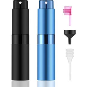 2 PCS/8ml Portable Mini Perfume Atomizer bottles, Empty Refillable Spray Bottle with 3 Types of Refill Tools, Pocket Travel Perfume Sample Bottles(Matte Black)